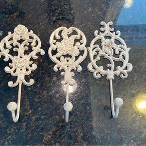 Set of 3 Shabby Chic Coat Hat Purse Hooks